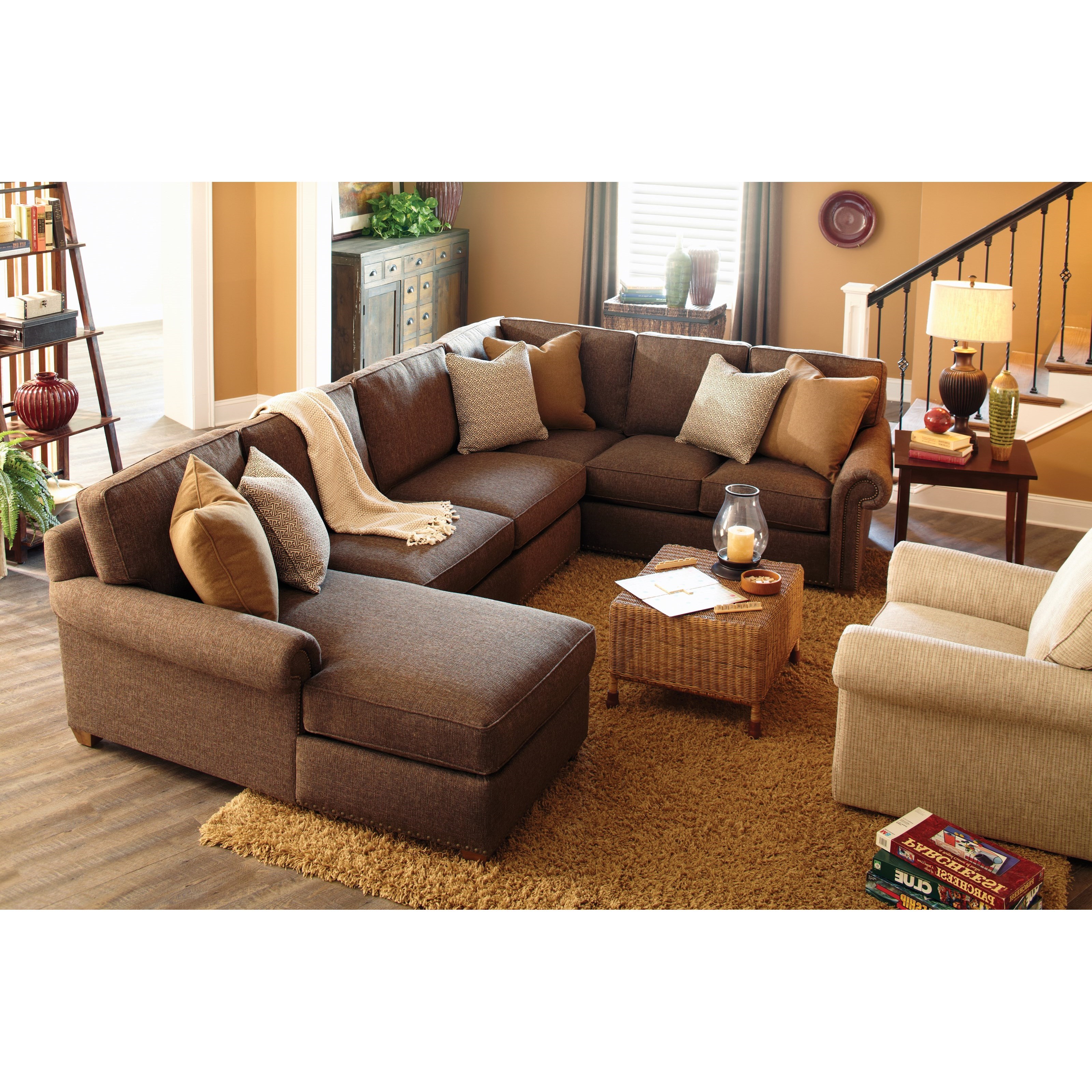 Rowe Traditional Three Piece Sectional Sofa with Chaise